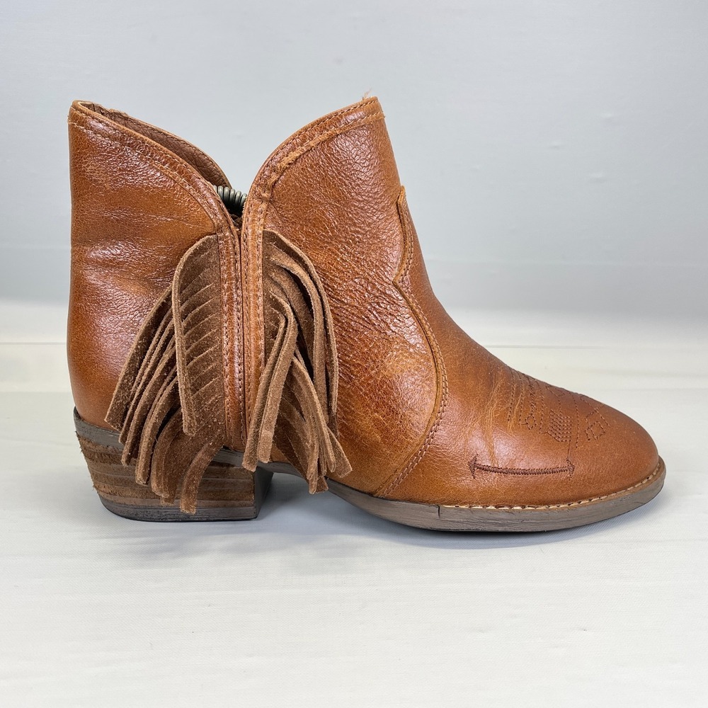 Sterling River Boots Fringe Ankle Boots Womens Size 8 M Brown Leather Zip Up